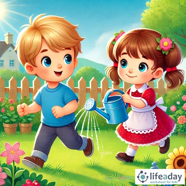 การ์ตูนสำหรับเด็ก ในรูปแบบ นิทานการ์ตูนสองภาษา เรื่อง The Great Garden Adventure หน้า 2